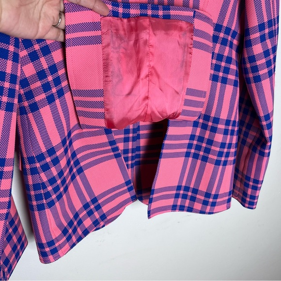 New Smythe Hutton Tailored Cotton Plaid Cutaway Blazer Carnation Pink Plaid Sz6 - Picture 5 of 9